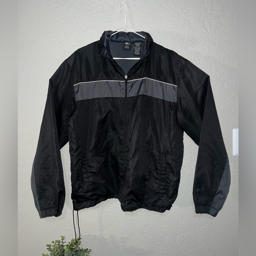 Starter black zip up Windbreaker w/ hoodie